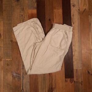 SO Heritage Womens Linen Blend‎ Smocked Waist Wide Leg Pants Tan Beige Size Med